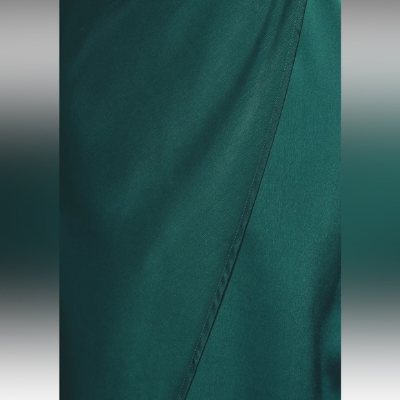 Quite Likely Dark Teal Satin Asymmetrical Midi Dress - Picture 5 of 6